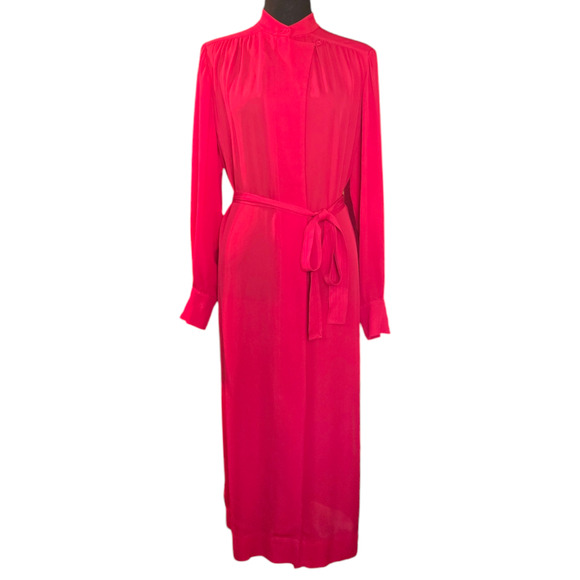 Rebecca Taylor Georgette 100% Silk Red Button Down Dress Size Medium - Picture 2 of 8